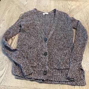 Hollister Womens Marled Knit Cardigan Sweater Brown Burgundy V-Neck Size Small